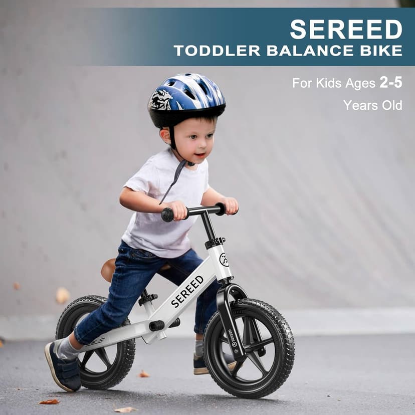 No Pedal Kids Toy Bike for 2-5 Years Old, Customize Plate with 3pcs Stickers (White) SEREED Toddler Balance Bike 2 Year Old, Gift for 2-3 Boys Girls, Adjustable B0DDQ4FQHK