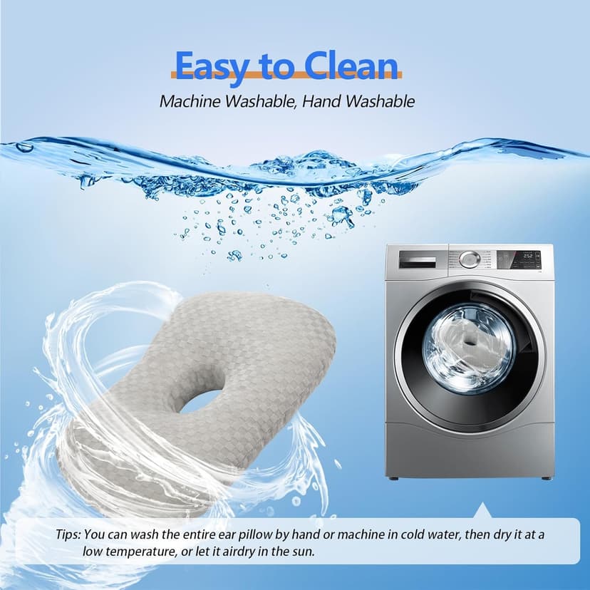 Swaycy Ear Piercing Pillow with an Hole for CNH and Ear Pain Inflammation Pressure Sores for Side Sleepers, Cotton and Polyester Side Sleeper Pillow, Washable and Adjustable Ear Guard Pillow, Gray