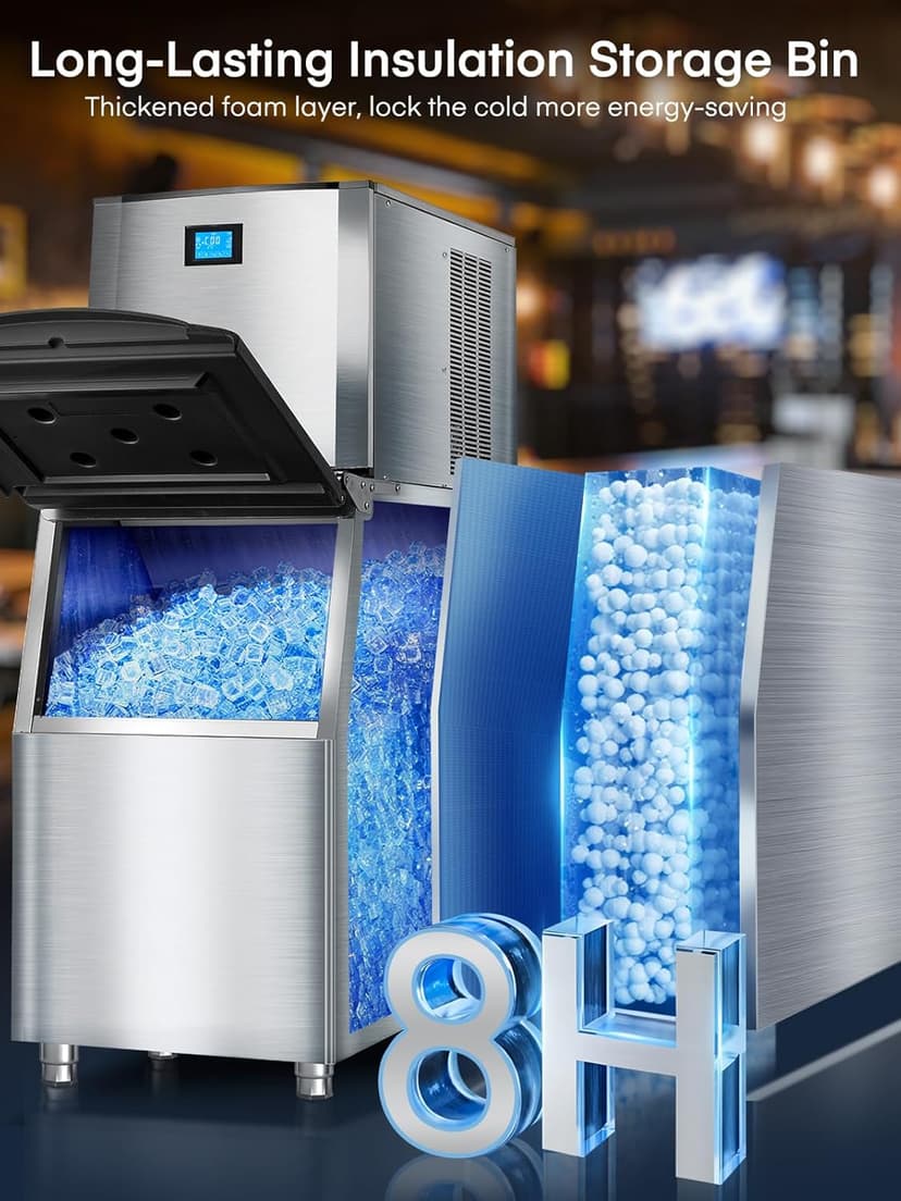 Commercial Ice Maker Machine 500LBS/24H, 350LBS Stainless Steel Storage Bin, 182 Ice Cubes in 10-15min, Self-Cleaning, Air Cooled Ice Machine with LCD Touchscreen for Bar Business Cafe (500 lbs)