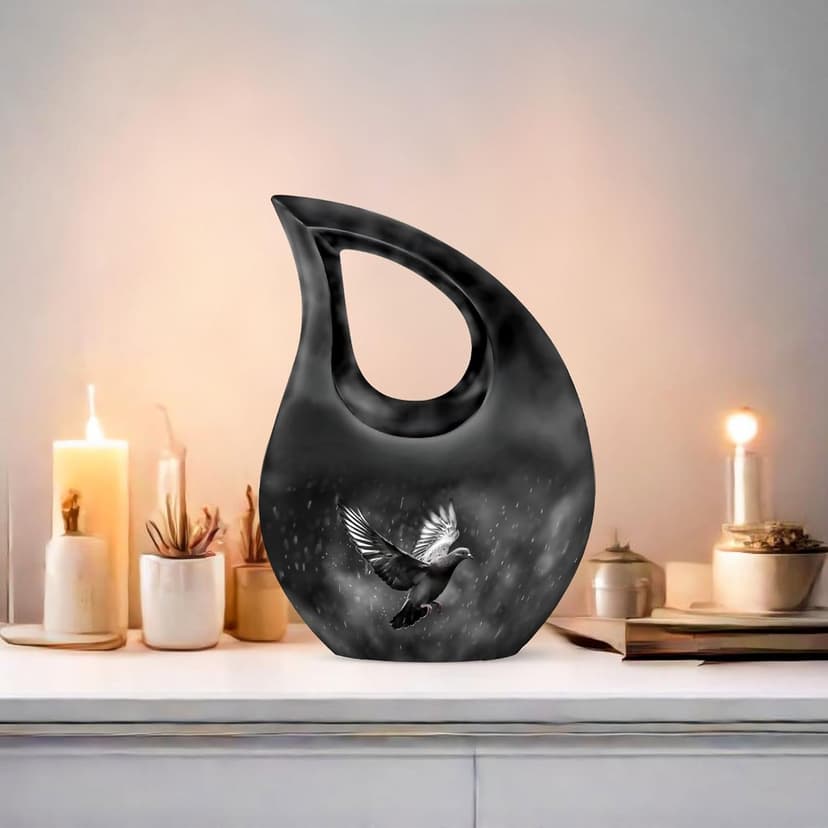 Dove Burial Keepsake Urns for Adult Male Female Ashes, Black Drop Handcrafted Cremation Urn for Human Ashes, Remembrance Gift for Loss, Burial Cremains Containers (3 Inch) B0FFTG4NMQ
