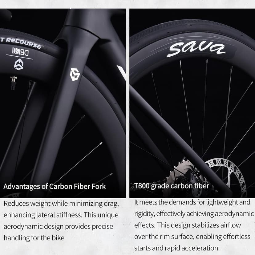 SAVADECK A7L Carbon Road Bike, T800 Carbon Fiber Frame 700C Racing Bicycle with Shimano 105 R7100 24 Speed Groupset and Hydraulic Disc Brake, Ultra-Light Carbon Bike for Man and Women