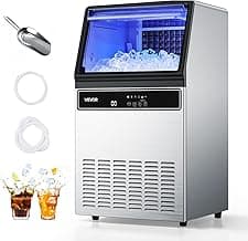 VEVOR Commercial Ice Maker Machine, 130Lbs/24H with 33Lbs Storage, 45 Cubes per Cycle, Stainless Steel Freestanding & Under Counter Ice Maker with LED Display & Self-Cleaning, for Home Bar Restaurant