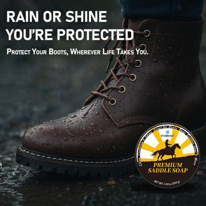 Feilove Saddle Soap for Leather – All-Natural 3-in-1 Leather Cleaner & Conditioner Kit with Horsehair Brush & Cloth – For Boots, Bags, Saddles, Car Interiors, Shoes 3.52oz