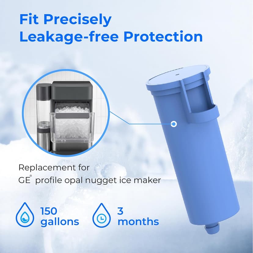 Waterdrop C33 Ice Maker Water Filter, Replacement for GE® Profile Opal Nugget Ice Maker Water Filter, Scale Inhibiting, with Ring Pull, BPA-Free, 3 Pack