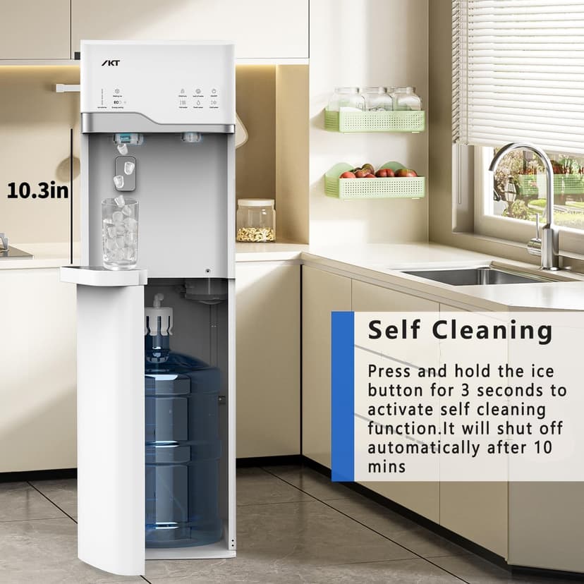 IKT 4-in-1 Hot/Cold Water Cooler with Ice Maker, 5 Gal, Bottom Load, Bullet Ice 22lbs Per Day Innovative Slim & Sleek Design for Home or Office White