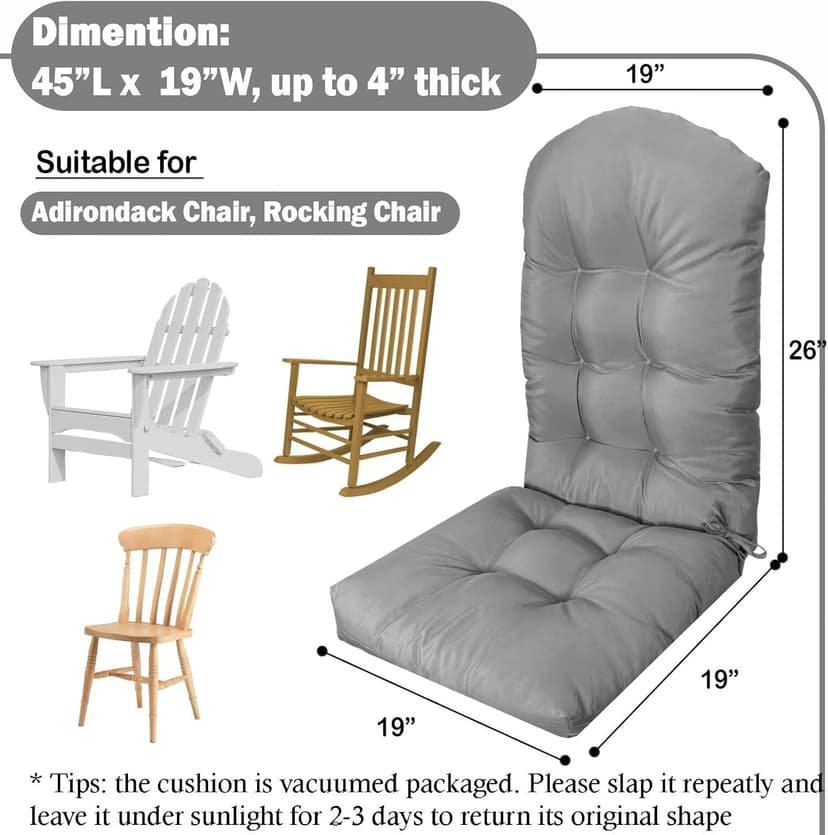 Adirondack Chair Cushion, Thick Indoor/Outdoor Rocking Chair Cushion with High Elasticity PP Cotton Water-Resistant Patio Furniture Cushions High Back Seat Pads for Porch Yard Lawn Chairs 44x19x4