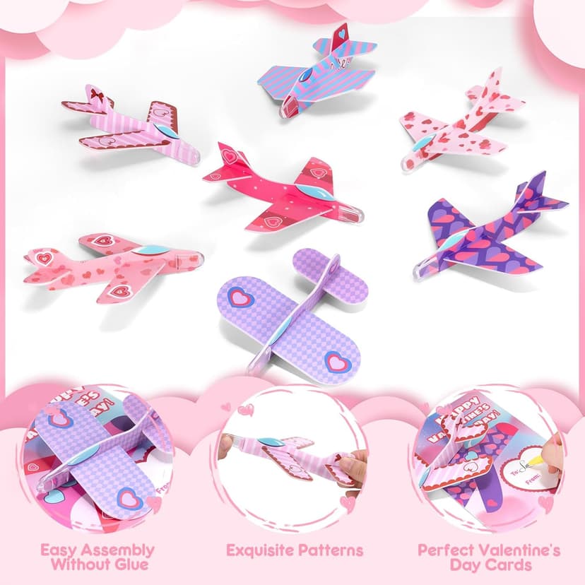 28 Pack Valentines Day Cards for Kids School with Foam Airplane, Valentines Day Gifts For Kids, Valentines Exchange Prize Gifts Cards Boys & Girl, Airplane Valentines Party Favors