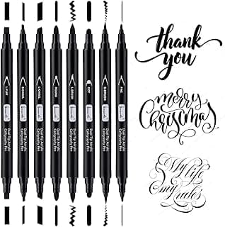 Brusarth Calligraphy Pens, 8 Size Dual Tip Black Acrylic Calligraphy markers for Writing, Brush Pens Calligraphy Set for Beginners, Hand Lettering Pen for Art Drawing, Sketching, Scrapbooking
