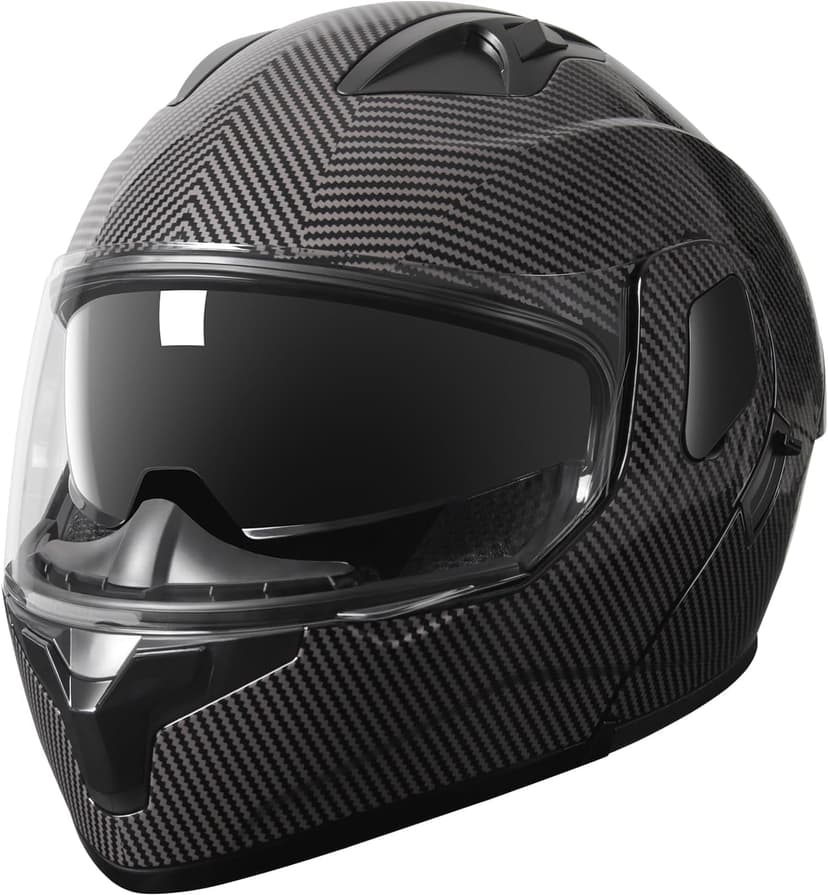SPARK DOT Approved Modular Flip-Up Dual Visor Motorcycle Full Face Helmet for Adults Men & Women (Carbon Fiber, Large)