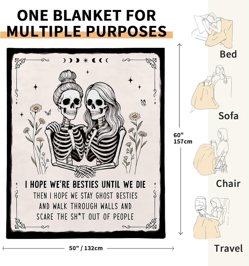 Halloween Gifts for Women, 20th 30th 40th 50th 60th Friend Birthday Gifts for Women, Friend Bestie BFF Best Friend Birthday Gifts for Women, Flannel Halloween Blanket, 50" x 60" B0GYMZ74SV