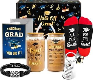 HAPPYPOP Graduation Gifts 2026 – 5-Piece Gift Box with Glass Cup, Bracelet, Keychain, Socks & Congrats Card for Men Him B0GMJJNMZ3