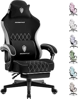 Dowinx Fabric Gaming Chair, Ergonomic Computer Chair with Footrest and Pocket Spring Cushion, Height Adjustable Video Gamer Chair with Lumbar Support for Adults, Black