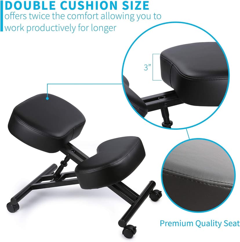 Ergonomic Kneeling Chair, Adjustable Stool for Home and Office - Improve Your Posture with an Angled Seat - Thick Comfortable Moulded Foam Cushions - Brake Casters