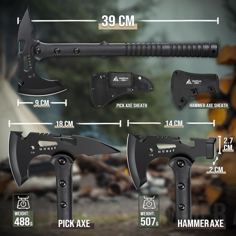Freelander Tactical Axe 2 Pack, Sharp Tomahawk with Sheath, Portable Tomahawk with Clip and Bottle Opener, Durable Survival Hatchet for Emergency, Hiking and Camping, for Men Women