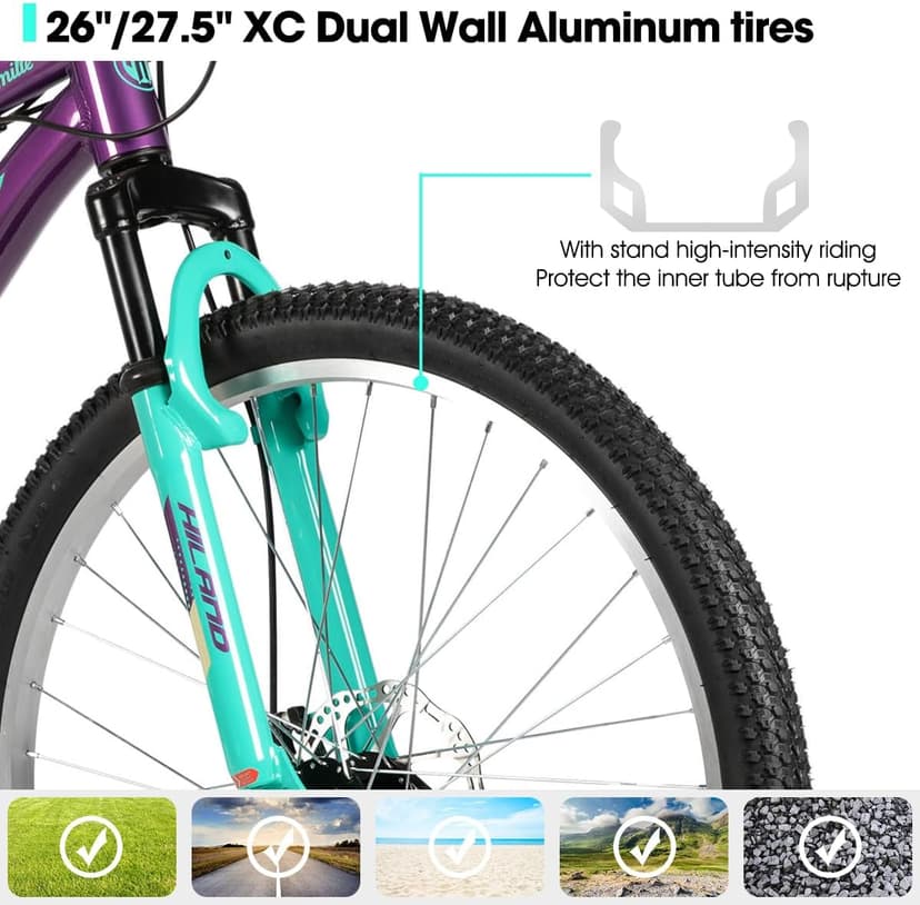 HILAND 20 Inch 26 Inch Mountain Bike for Women Girl, Lock-Out Suspension Fork, Aluminum Frame, Adult Ladies Mens MTB Bicycle