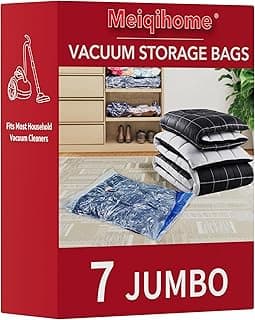 Vacuum Storage Bags 7 Jumbo, Space Saver Sealer Bags,Plastic Packaging Bags,Compression Bags for Clothes, Pillows, Comforters, Blankets, Bedding,No pump included