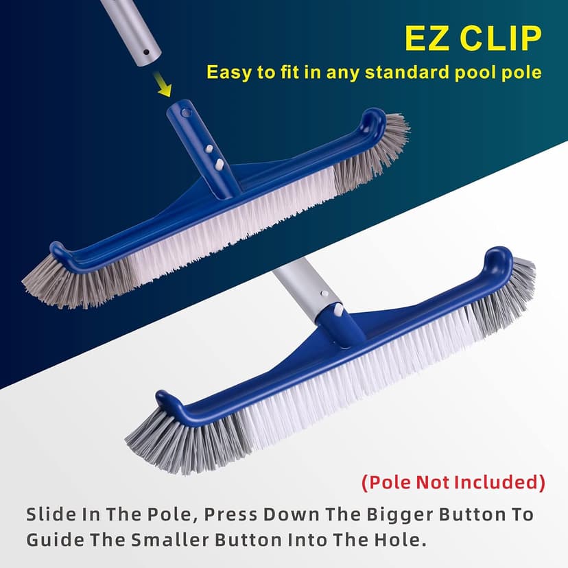 POOLAZA Pool Brush, 17.5'' Pool Brush Head for Inground Pools & Above-Ground Pools, Durable Pool Scrub Brush Fit Standard Pool Pole, Enhanced Pool Brushes for Cleaning Pool Walls with Curved Ends