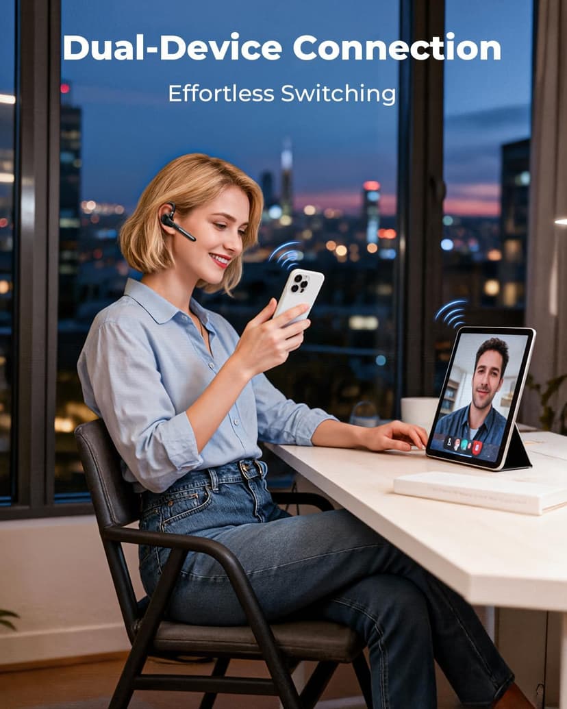 Ngsod Bluetooth Headset V5.4, Bluetooth Earpiece with 500mAh Charging Case, 50H Talk Time Wireless Headset with Mic for Computer Cell Phones, Hands Free Noise Canceling Headphones for Work Trucker