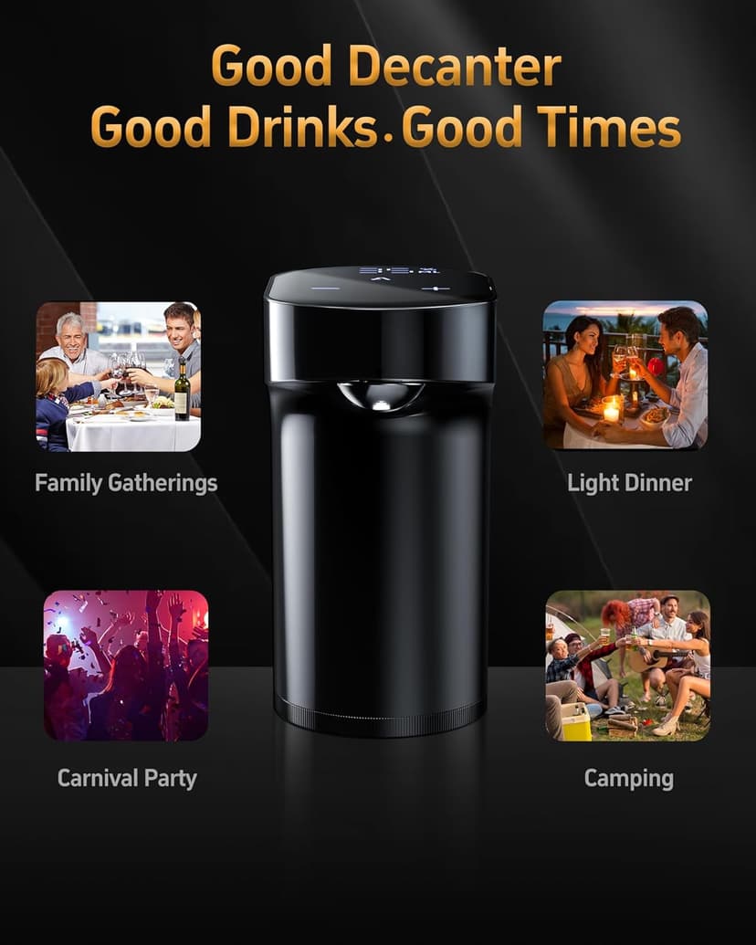 5-in-1 Electric Wine Decanter with Aerator,Digital Alcohol Bottle Dispenser Adjustable Dosing,Smart Whiskey Pourer, Liquor/Spirits Pump Automatic,Nice Gifts for Women Men Mom Dad Husband Boss(Black)