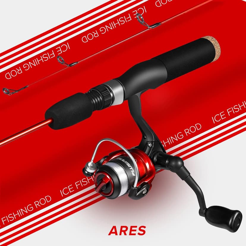 PLUSINNO Ultralight Winter Ice Fishing Rod Reel Combo 26/27/28 inch. Medium Light Fast Action Multi-Species Spinning Ice Fishing Pole Tackle Walleye Perch Panfish Bluegill-PP