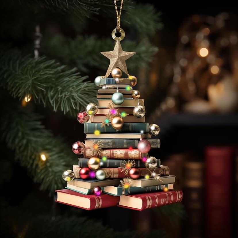 2D Flat Wooden Christmas Books Ornament, Book Lover Christmas Ornament, Book Lover Christmas Gifts, Christmas Book Tree Ornament, Book Club Ornament, Pack of 2