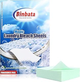 Binbata 2-in-1 Whitening Laundry Detergent Sheets 40 Loads, Unscented Hypoallergenic Eco Laundry Bleach Sheets Apply for white clothes, Effectively Remove Yellowing & Greying, Safe for Sensitive Skin
