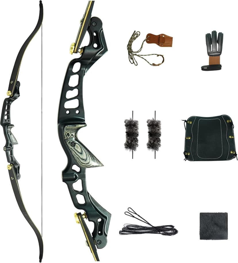 Black Hunter ILF Hunting Recurve Bow Kit for Adults, 62" High-Performance Archery Bow Set, CNC ILF Riser, Carbon-Graphite Foam Core Limbs, Right-Handed, 30-60 Lbs