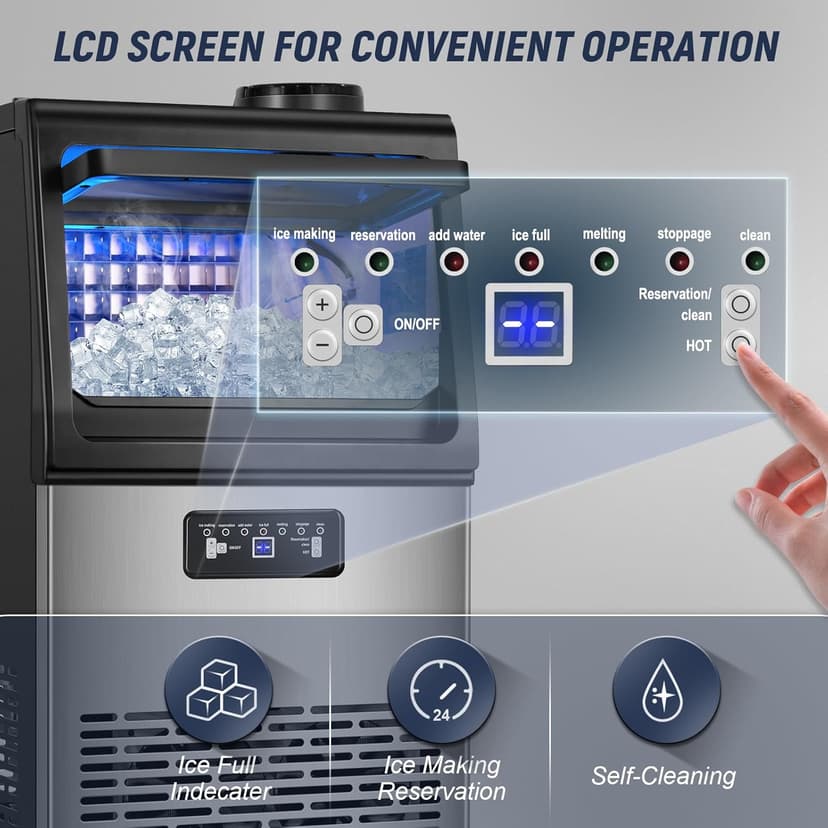 SOZT® Under Counter Ice Maker Machine, 100LBS/24H Stainless Steel Commercial Ice Machine, 20LBS Storage Capacity, Self-Cleaning Freestanding Ice Cube Maker for Home, Bar, Restaurant, Office