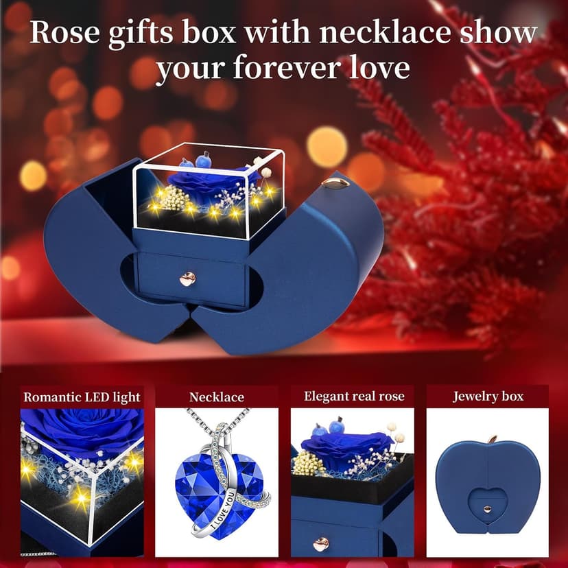Preserved Real Purple Rose with l Love You Necklace -Birthday Gifts for Women Mom Her Wife Girlfriend Grandma on Valentines Mothers Day Christmas Anniversary Romantic-Purple B0DY7V1RKB
