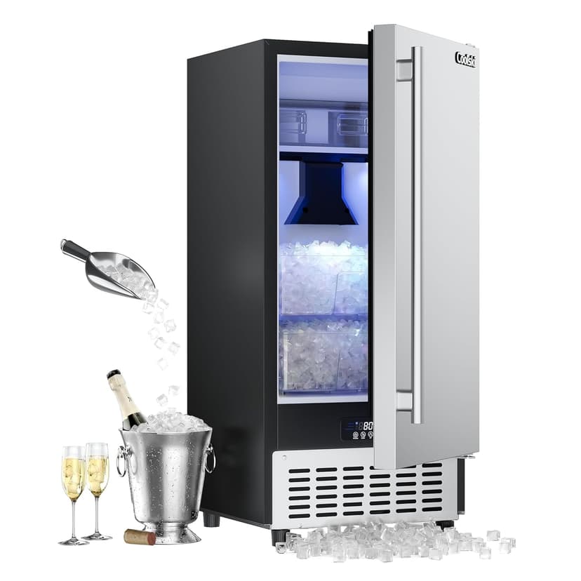 Coolski Commercial Nugget Ice Maker Machine, 100Lbs Daily Production, Under Counter Sonic Ice Machine with 20Lbs Dual Storage Bin, Pebble Pellet Ice Maker for Home, Office, Cafe, Gravity Drain