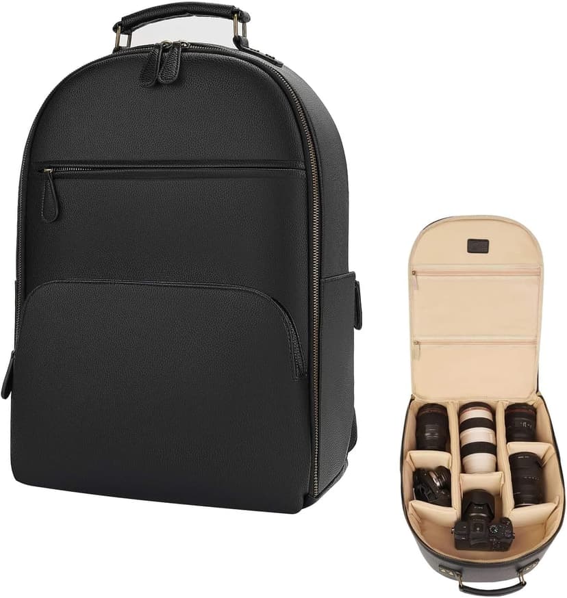 Divvia Camera Backpack Classic PU Leather for DSLR, Professional Camera Bag for Photographers with 15 Inch Laptop Compartment Large 20L