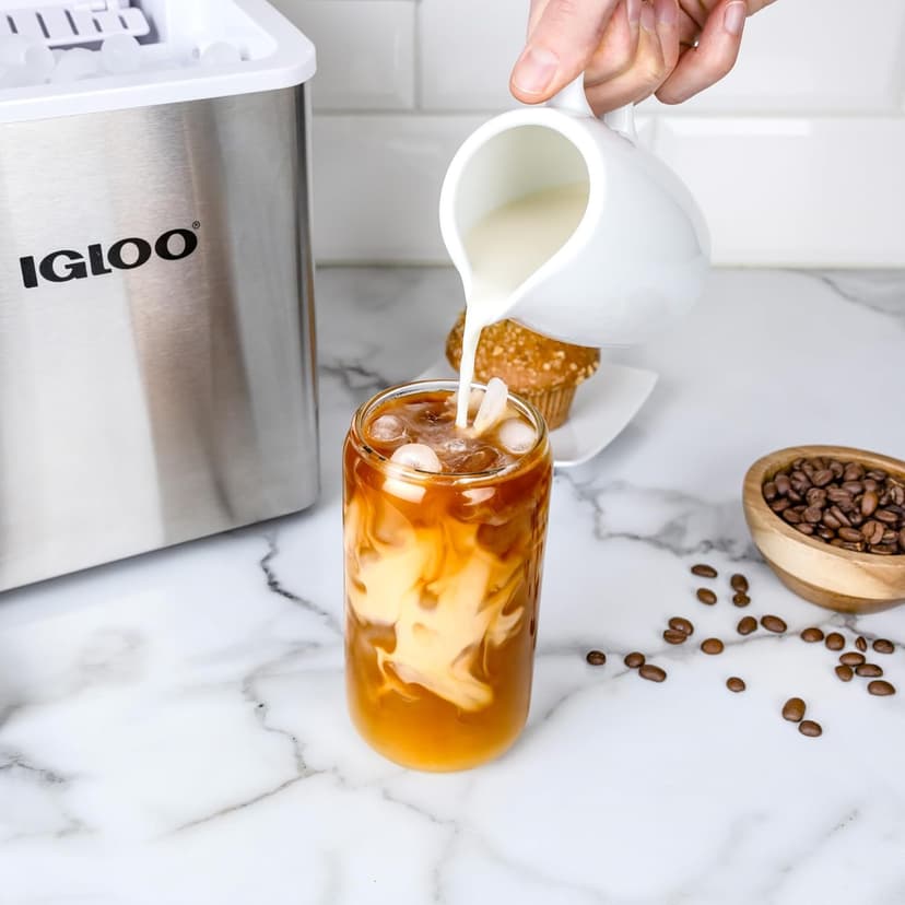 Igloo Handled Portable Ice Maker with Scoop- Ice Maker with LED Control Panel & 1 Quart Water Tank-Ice Cube Maker Produces 26 Lbs of Ice in 24 Hours with 9 Large or Small Cubes In 7 Minutes- Stainless