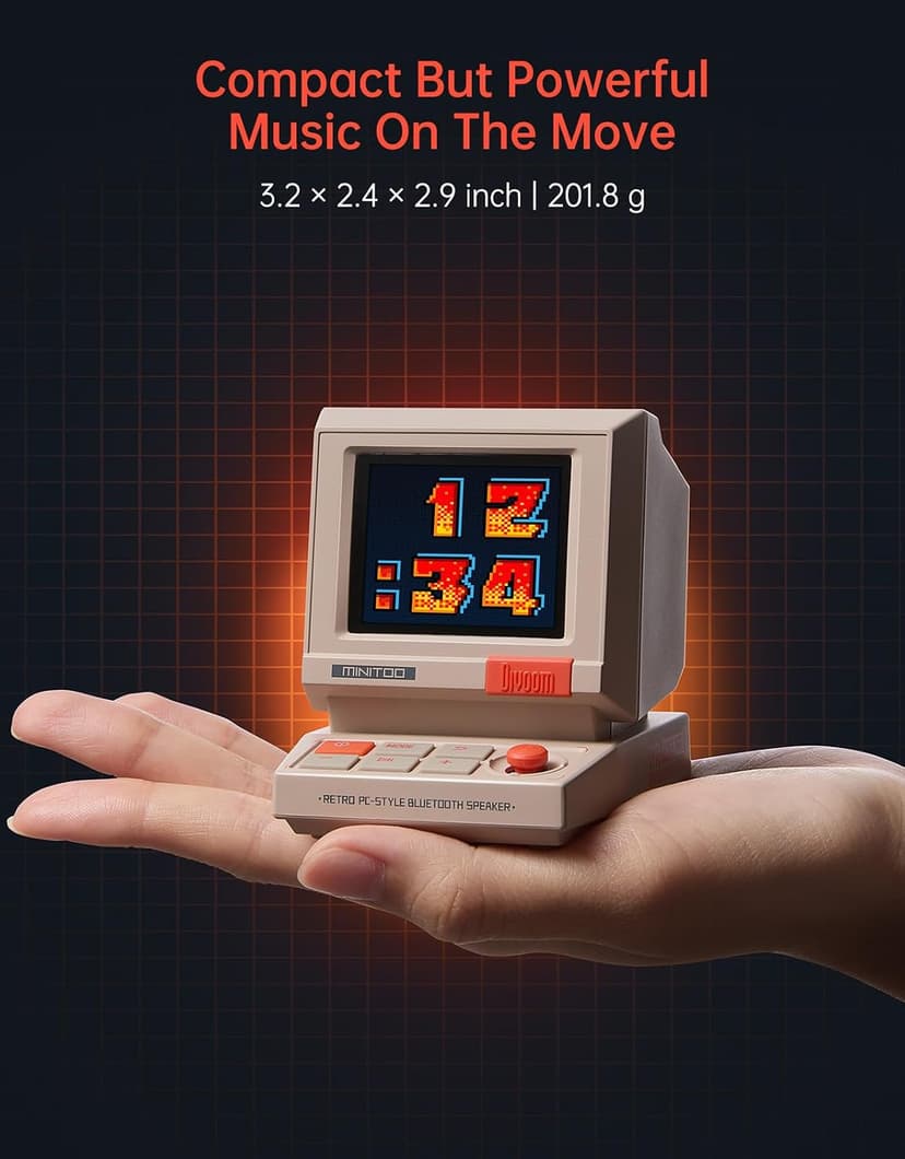 Bluetooth & USB Audio, Alarm/White Noise Clock, Desk Setup Gifts for Gaming Divoom MiniToo Retro PC-Style Computer Speaker, Pixel Screen with DIY Faces B0FRF3XGQ4