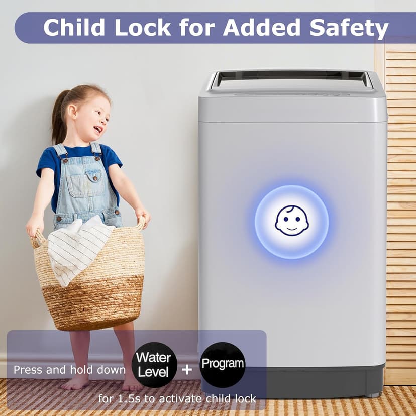 Giantex Portable Washing Machine, 1.5 cu.ft Compact Washer with Drain Pump, LED Display, 8 Programs, 10 Water Levels, Child Lock, 11 LBS Clothes Capacity for Apartment, Home, Dorms, RV (Gray & Black)