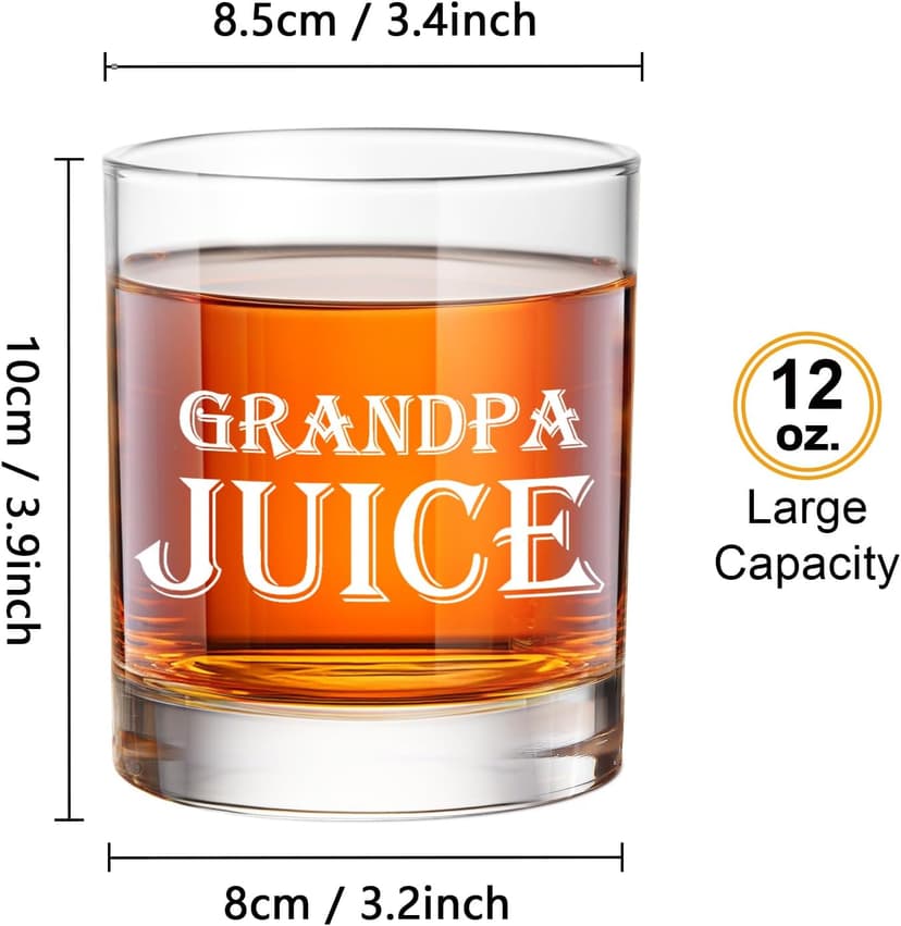 LIGHTEN LIFE Grandpa Juice Whiskey Glass Set 12 oz, Rocks Glasses Father's Day Ideas in Barrel Box, Unique Bourbon Glass Gifts for Men, Best Grandpas, Grandfather, Birthday, Christmas B0GWR6K4YN