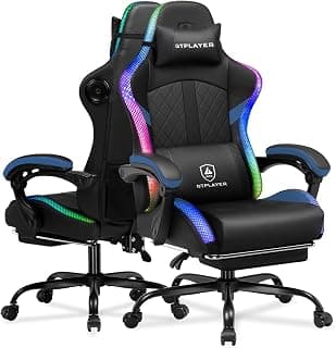 GTPLAYER RGB Gaming Chair with Speakers - LED Computer Game Chair for Adults, PC Home Office Chairs with Footrest & Lights, Reclining Desk Chairs, Dark Blue