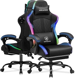 GTPLAYER RGB Gaming Chair with Speakers - LED Computer Game Chair for Adults, PC Home Office Chairs with Footrest & Lights, Reclining Desk Chairs, Dark Blue