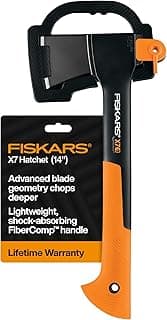 Fiskars X7 Small 14" Hatchet Axe with Sheath for Chopping Wood Kindling for Campfires, Outdoors & Camping, Insert-Molded Forged Steel Head, Low-Friction Blade, Shock Absorbing Handle & Non-Slip Grip