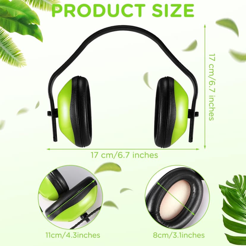 Maitys 6 Pcs Soundproof Earmuffs Hearing Protection Headphones Adjustable Padded Defender Noise Reduction Earplug for Kids (Green)