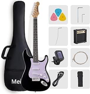 Meiou 39-Inch Electric Guitar Starter Kit ST Series-Complete starter kit with electric guitar, amp, strap, plectrum, tuner, strings, cable and guitar bag - Suitable for beginners (black)