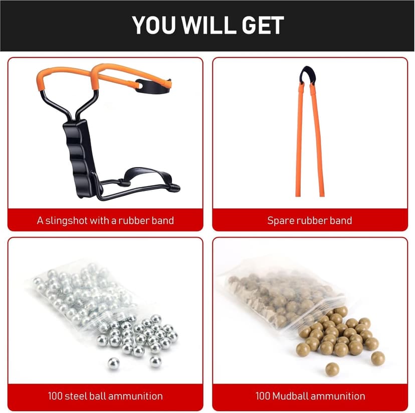 Professional Slingshot Set for Adults - A Simple but Powerful Hunting and Shooting Slingshot with a Sturdy Sling Shot Bow, 2 Packs of Slingshot Ammo, and a Slingshot Band.