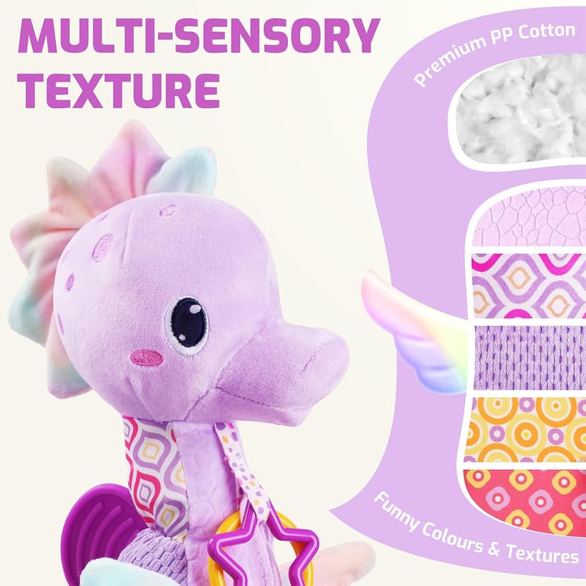 Multi-Sensory Seahorses Toys with Crinkle, Rattle and Textures, for Tummy Time Newborn 0-3-6-12 Months Girls Gifts - Purple Sumobaby Baby Toys Musical Stuffed Animal Activity Soft Toys with Mirror B0FSKSCRGH