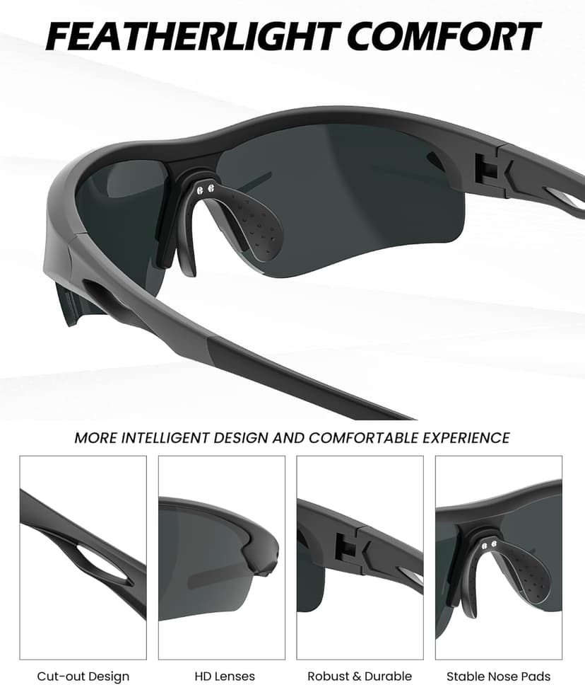 CIFOYA Polarized Sports Sunglasses for Men and Women - UV Protection Half Frame Sun Glasses for Running Baseball Fishing
