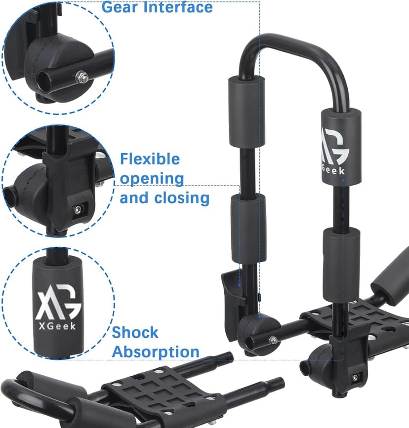 XGeek Kayak Roof Rack 4-in-1 Set of 2 for Kayak, Surfboard, Canoe and Ski Board Rooftop Mount Carrier Folding Adjustable Bilateral J-Style Rack on SUV, Car and Truck