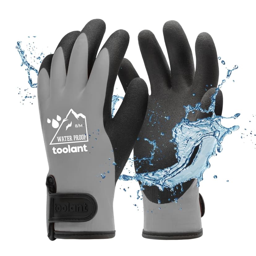 toolant 100% Waterproof Gloves for Men and Women, Winter Work Gloves for Cold Weather, Touchsreen, Thermal Insulated Freezer Gloves, With Grip, Grey, Medium