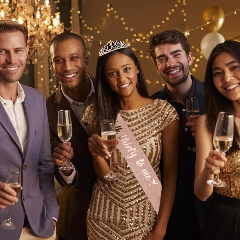 30th Birthday Sash & Tiara Kit- Happy 30th Birthday Decorations for Her 30th Gifts for Women (rose gold)