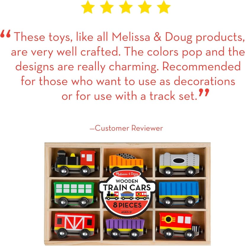 Melissa & Doug Wooden Magnetic Train Cars - 8 Piece Educational and Skill-Building Wooden Toy for Boys and Girls