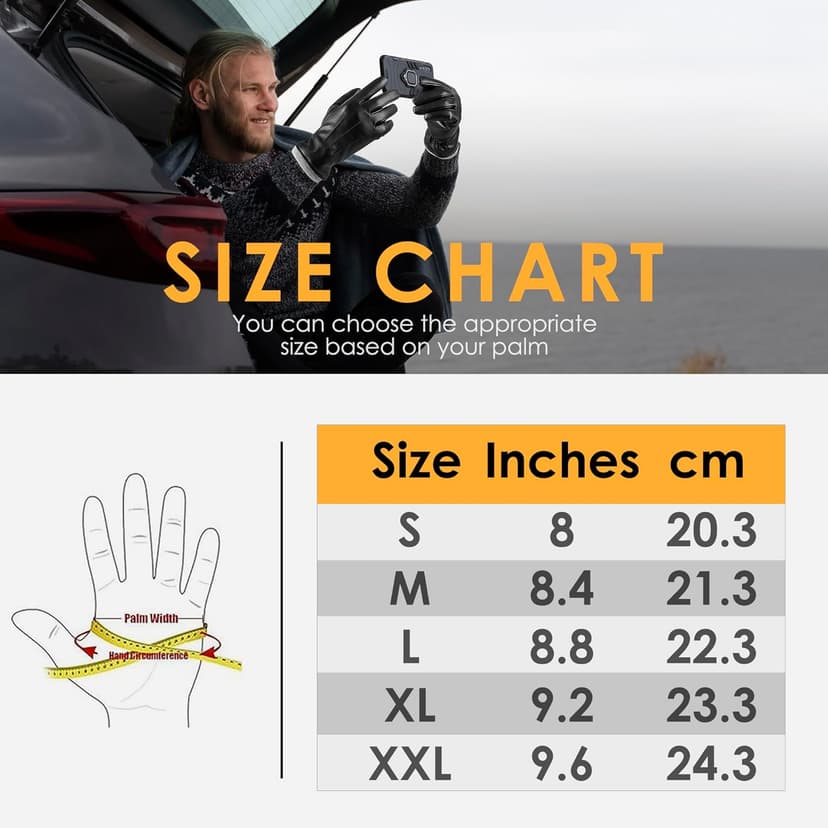 QOF Winter Genuine Leather Gloves for Men, Cashmere Warm Lined Finger Touchscreen Texting Driving Gloves