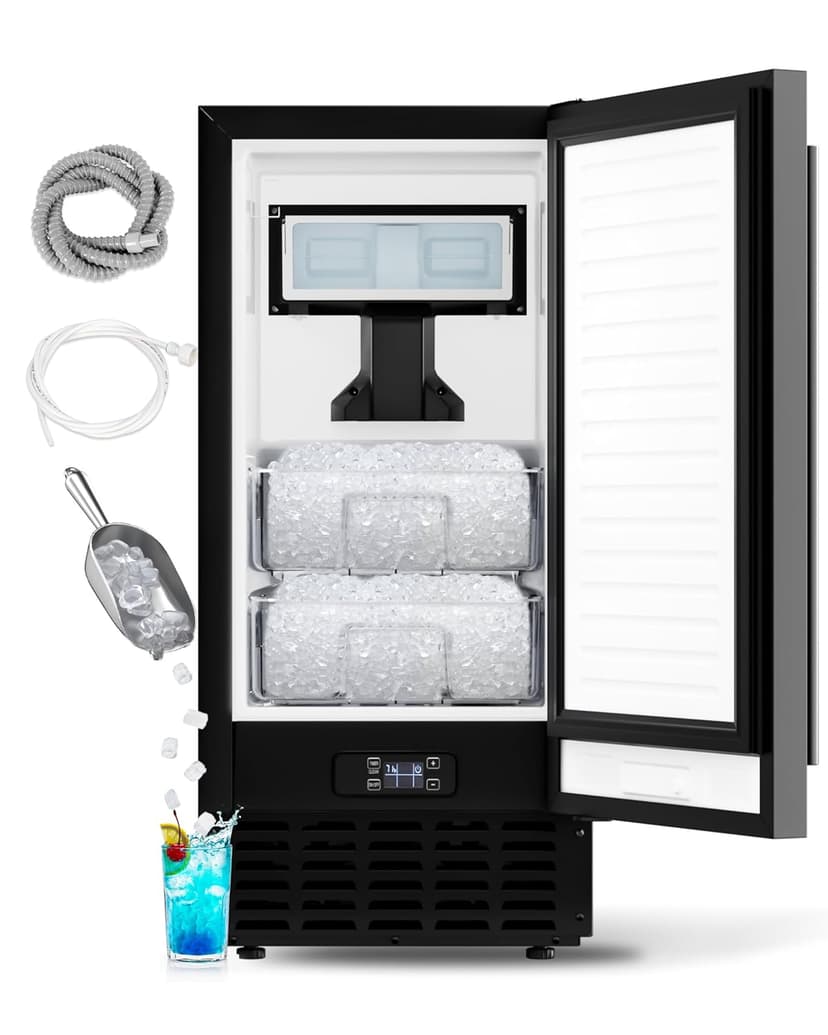 Under Counter Nugget Ice Maker, 70 lbs/Day Nugget Ice Machine, Built-in or Freestanding Ice Maker with 2-Drawer Ice Baskets, Auto-Cleaning & 24H Timer for Home and Bar Use