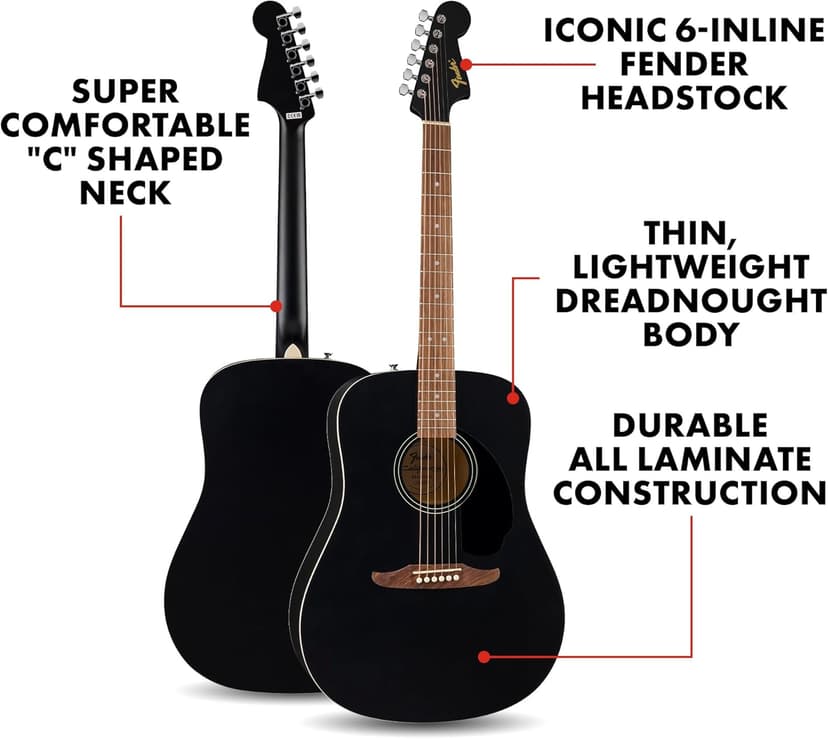 Fender California Debut Redondo Series Acoustic Guitar, Beginner Guitar, 2-Year Warranty, Black